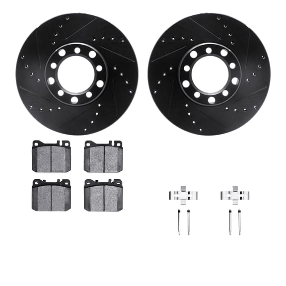 Dynamic Friction Company Front Brake Rotors-Drilled and Slotted-Black with 5000 Advanced Brake Pads includes Hardware 8512-63155