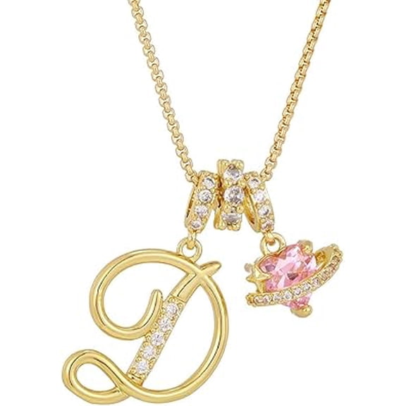 Gold 3-Layering Initial A-Z Letter Pendant Necklaces, Womens Personalized Heart Monogram Necklace for Daily Wear(#D)