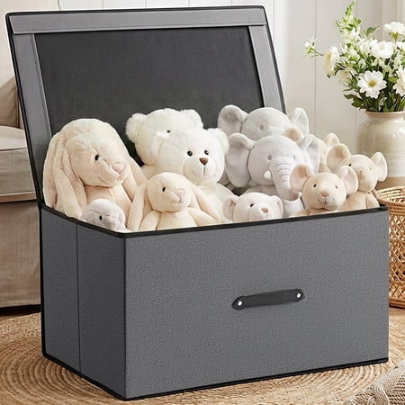 HONEIER Large Toy Box, Toy Box with Lid, Foldable Toy Box Storage Chest for Kids Playroom Nursery Living Room, 24 x 16 x 12 Inches, Gray