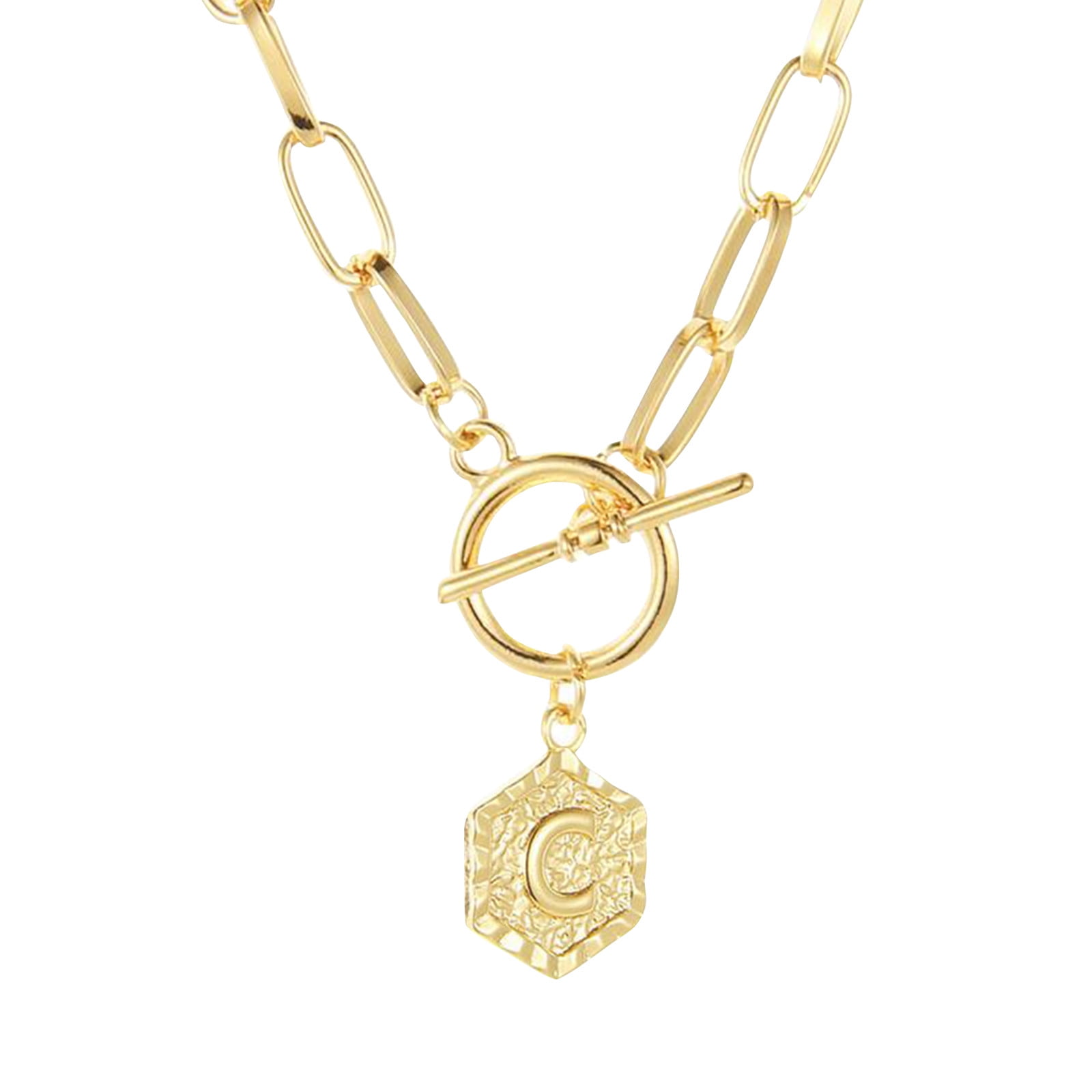 Price Drop Trendy Necklace 26 English Letter Pendant Chain Paperclip Necklace Hexagon Gold Necklaces for Women ABS Yilush Walmart