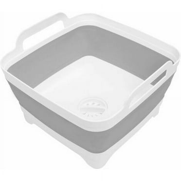 Gealach 16L Portable Foldable Sink, Drainage Hole, Gray, Laundry Bin, Washbasin with Plug, Camping, 1 Piece,