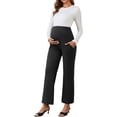 thumbnail image 2 of Pantalones de maternidad de pierna ancha para mujer INSPIRE CHIC, elásticos sobre la barriga, con bolsillos, color negro, talla X-Large, 2 of 6
