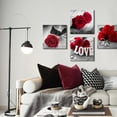 thumbnail image 2 of Red Wall Decor Couple Bedroom Canvas Wall Art Flower Rose Prints Picture for Living Room Bathroom Home Decoration 12x12/4Pcs Floral Poster Painting Accessories Modern Artwork, 2 of 6