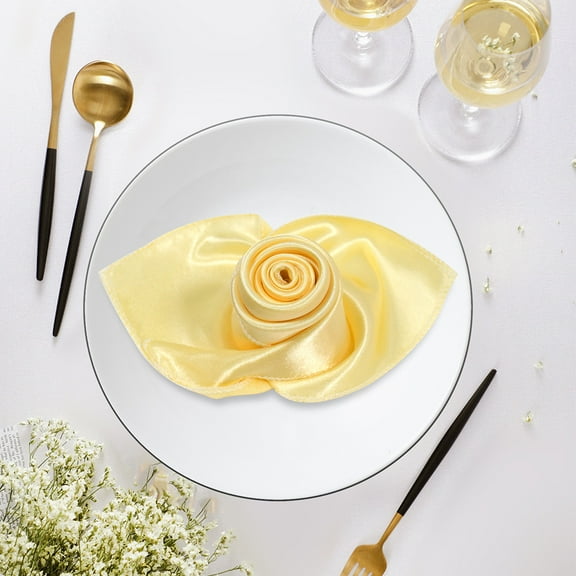 ERDOUY 4Pcs Silky Yellow Satin Napkins 11.81 x 11.81 Inches, Square Satin Cloth Napkins Table Napkins for Banquet Party Restaurant Decor, Thanksgiving, Christmas