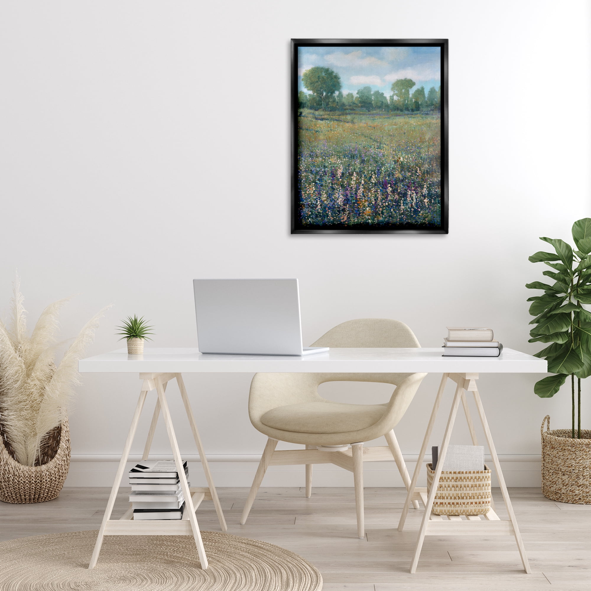 Stupell Industries Lilac & Wildflower Fields Landscape Painting Black Floater Framed Art Print Wall Art, 25 x 31