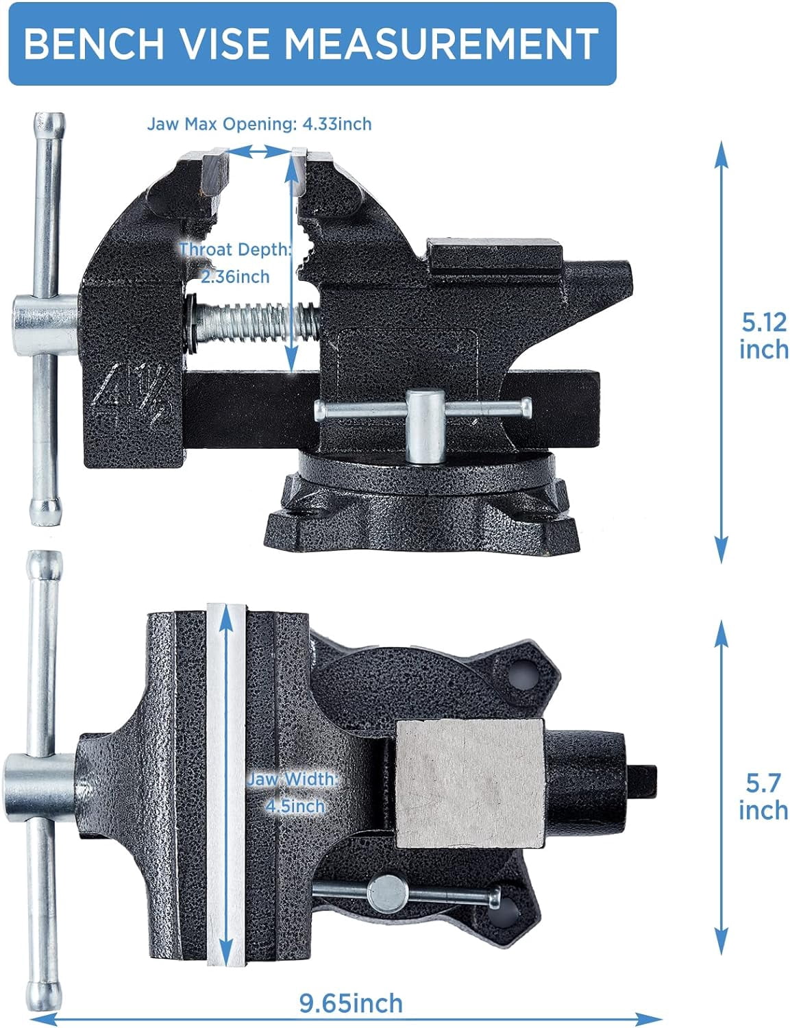 Gloppers Black Bench Vises, 4-1/2"Jaw Width with Swivel Base Table Vise Clamps