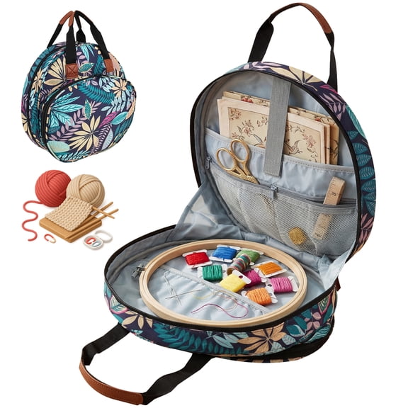 Toorise Embroidery Project Bag 600D Oxford Cloth Cross Stitch Storage Tote with Multiple Pockets for Hoops Floss Thread Scissors Tools Embroidery Organizer Bag