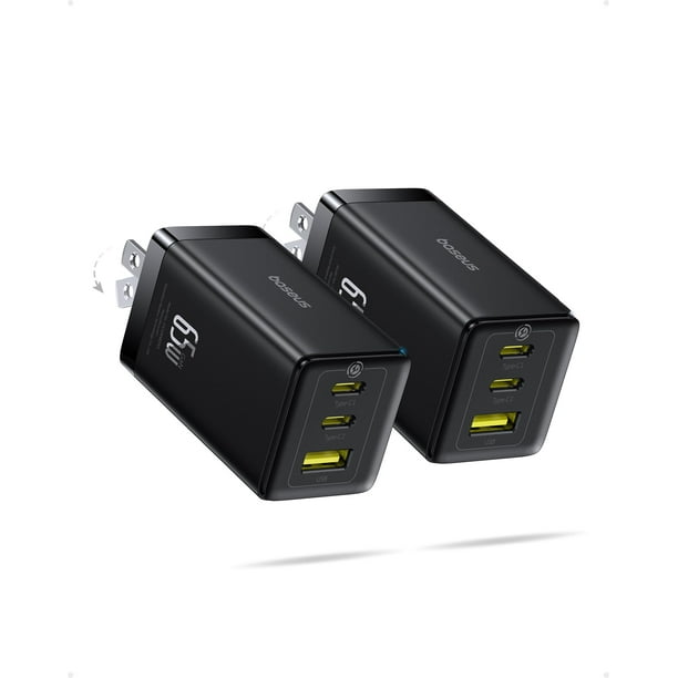 Cargador Baseus 2 Pack de 65 W USB C PPS de 3 puertos para MacBook, iPad