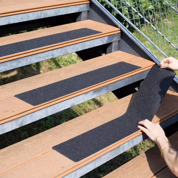15-Pack Outdoor Stair Treads - Non Slip, PVC Matte Black Grips with Waterproof Adhesive, Durable Non-Skid Strips for Stairs, Bathroom, and Walkways.