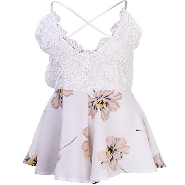 Robe à Bretelles pour Femmes Dentelle Florale Dos Nu Décontractée Vacances