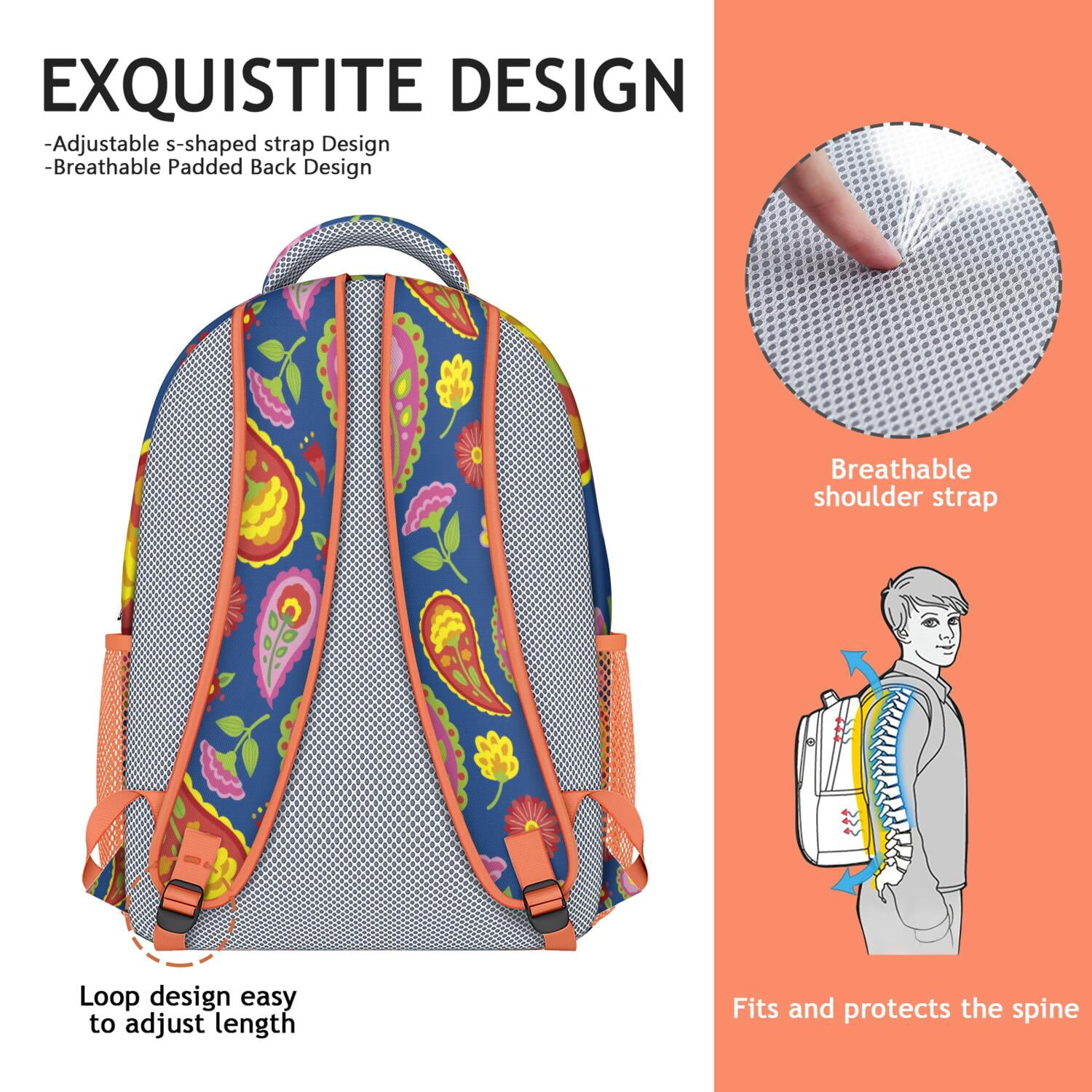 Boho Chic Paisley Backpack - Waterproof & Lightweight Bookbag for College Students & Commuters