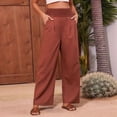 thumbnail image 4 of Women'S High Waist Wide Leg Pants Summer Flowy Beach Casual Pants with Pockets Wine Red L, 4 of 8