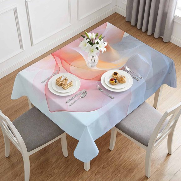 Abstract Modernism Colorful Art Table Cloth 52x70in, Waterproof Rectangle Tablecloth Wipeable Tablecloths Chiffon Ribbon Fog Texture Table Covers for Dining Tables Party Indoor Outdoor