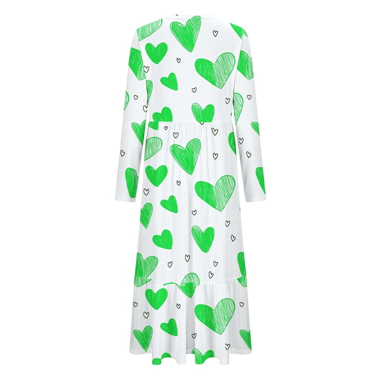 Jinhomg Flowy Holiday Dress for Women Cute Valentine's Day Heart Print Maxi  Dress Casual Comfy Long Sleeve Crew Neck Tiered Dresses with Pockets Green  XXL - Walmart.com