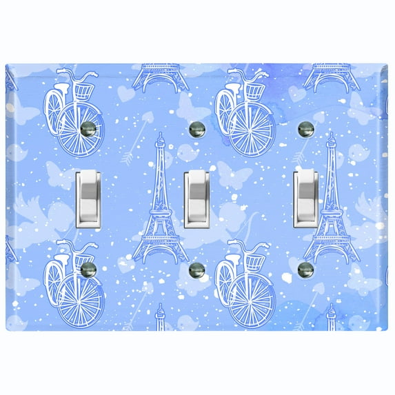 Metal Light Switch Plate Cover Romantic Paris Eiffel Tower Bicycle Cupid Blue PRS018