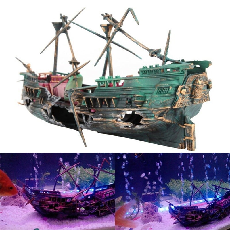 Aquarium Decoration Boat Large Plactic Sunk Pirate Ship Fish Tank Decor 24*12cm 