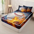 thumbnail image 2 of Erosebridal Dynamic Baseball Pattern Zipper Queen Comforter Set with Fitted Sheet and 2 Pillowcases,Dramatic Lightning Flame Print Zipper Bedding Set,Orange Navy White,Black Reversible, 2 of 6
