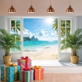 thumbnail image 2 of Window View Tropical Beach Backdrop , Coastal Ocean Scene Photography Background, Summer Beach Window Wall Decor Backdrop for Home Party Photoshoot, Palm Tree & Seaside View Photo Booth Prop 10x8ft, 2 of 6