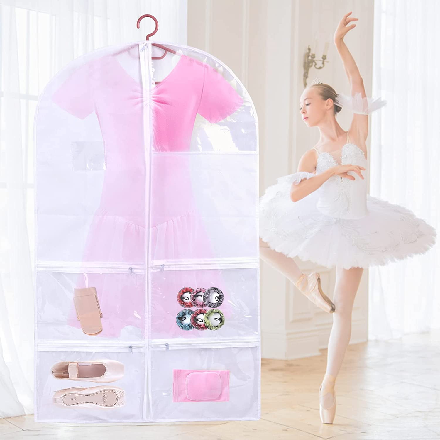 4 Pack Kids Breathable Garment Bags for Dance Costumes Clear Storage Bags with Pockets for Travel Walmart