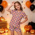 thumbnail image 2 of Xyant Toddler Girl Halloween Pajamas Pumpkin Ghost Pjs Set Short Sleeve Jammies Kids 2 Piece Button Down Lounge Sleepwear Girls Pajama Sets,Size 4-5 T, 2 of 5