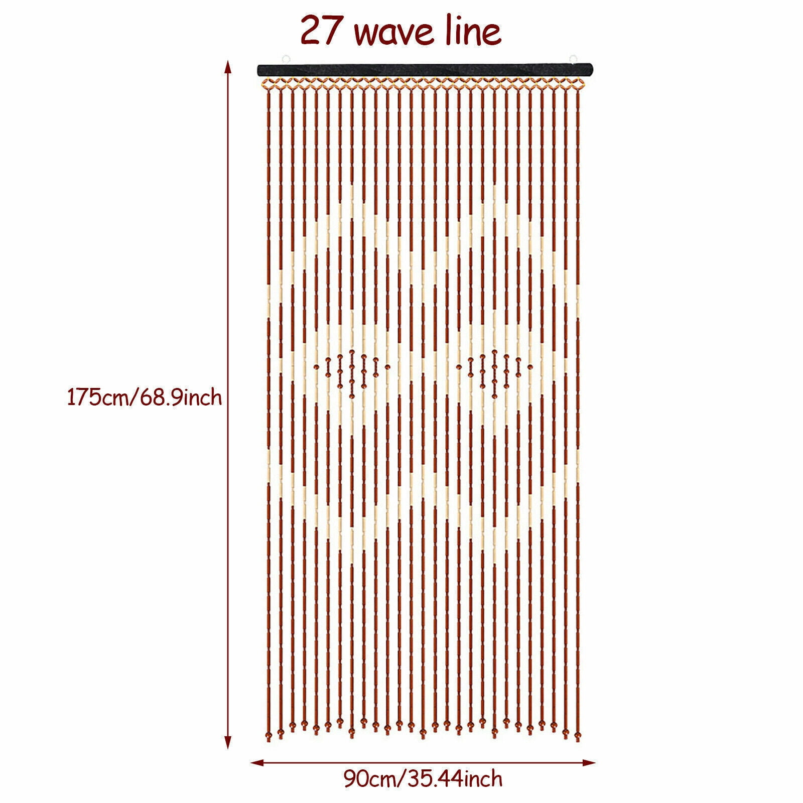 Natural Wood Bamboo Beaded Curtain Fly Screen Bedroom  Bath Doorway Vintage Porch Divider