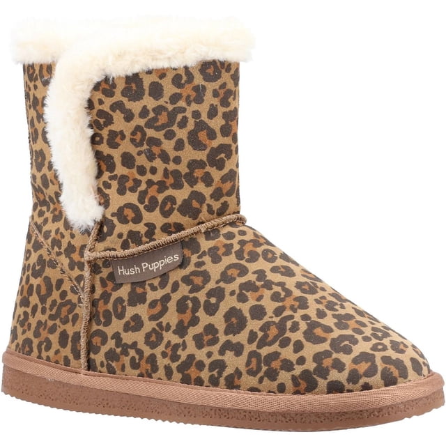 Hush Puppies Womens Ashleigh Leopard Print Suede Slipper Boots