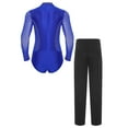 thumbnail image 2 of TSSOE Men's Latin Dance Outfits Long Sleeve Mesh Leotard with High Waist Pants Salsa Samba Clothes Blue XL, 2 of 7