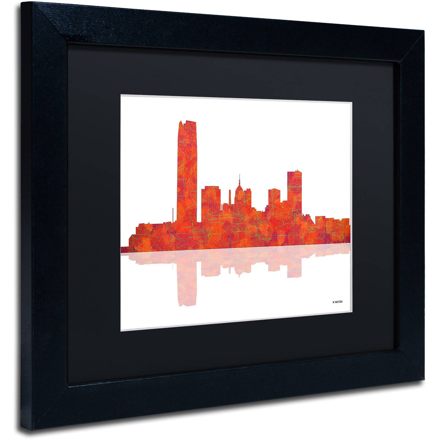 Trademark Fine Art "Oklahoma City Oklahoma Skyline" Canvas Art by Marlene Watson Black Mat, Black Frame