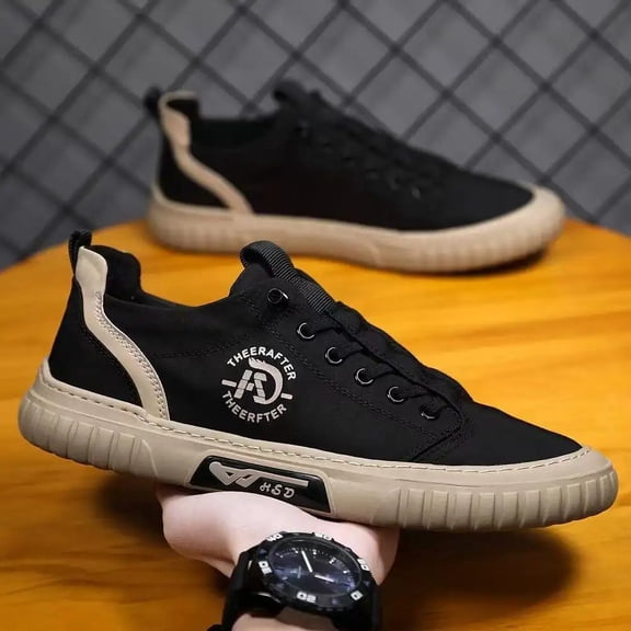 Men's Low Top Casual Canvas Sneakers, Elastic Slip On Fashion Walking Shoes for Daily Street Wear