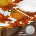 thumbnail image 3 of Thanksgiving Round Tablecloth, Fitted Table Cover with Elastic for 55"-60" Round Tables, Fall Orange Pumpkin Maple Leaves Farmhouse Table Cloth Outdoor Indoor Dinning Party Waterproof Tablecloths, 3 of 7