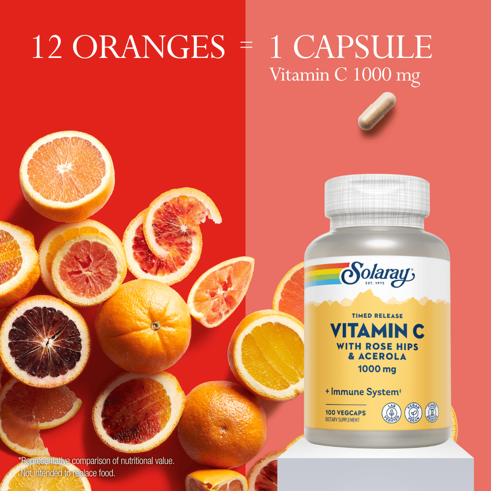 Solaray Vitamin C 1000mg Timed Release Capsules With Rose Hips Acerola Bioflavonoids Two Stage For High Absorption All Day Immune Function Support Made In Our Utah Lab 100 Servings 100vegcaps