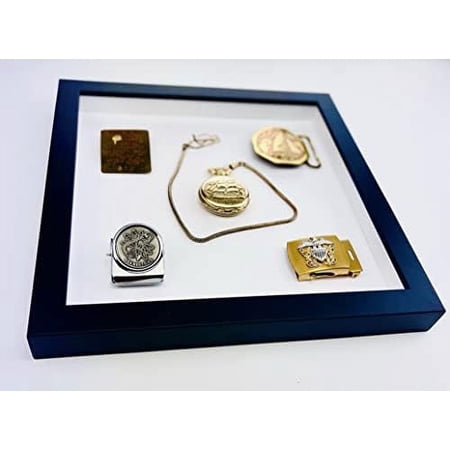 black 6x6 small box picture wooden frame with white acid-free backing uv & hanging hardware - with 3/4  usable depth - great keepsake box memorial frame box