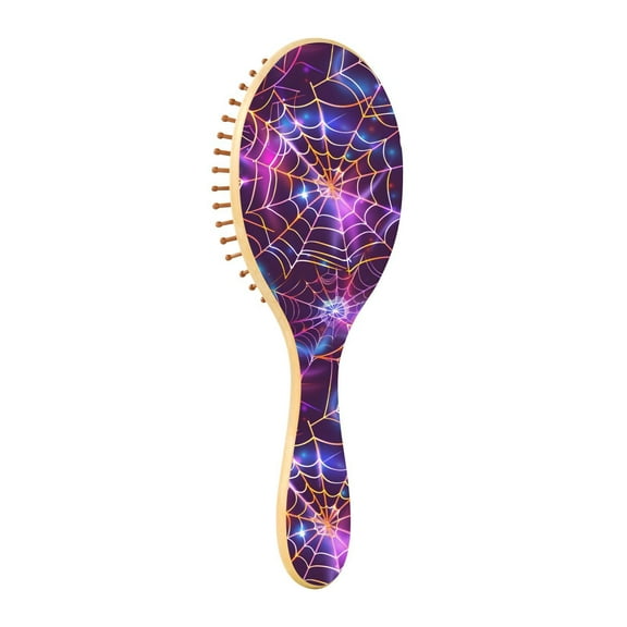 JSTEL Halloween Purple Spider Hair Brush for Women Men Natural Wood Detangler Brushes for All Hair Types Hairbrush for Wet & Dry
