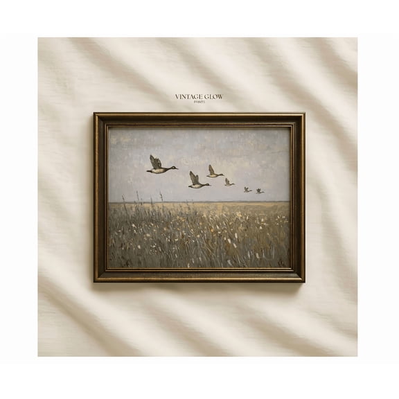 Flying Ducks Landscape Poster Vintage Rustic Countryside Nature Wall Art #V62