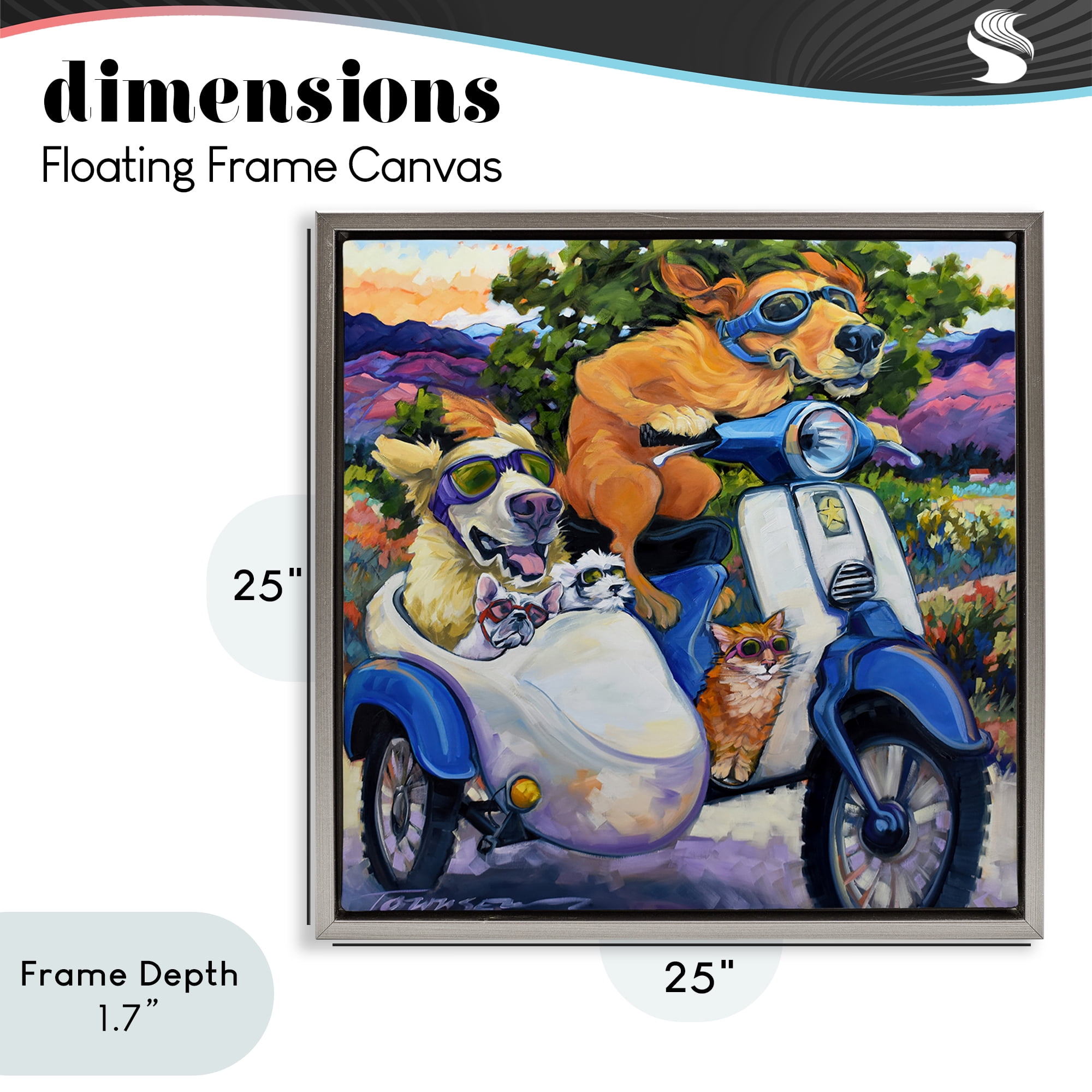 Stupell Industries All Doggled Up Sidecar Gray Framed Floater Canvas Wall Art, design by CR Townsend