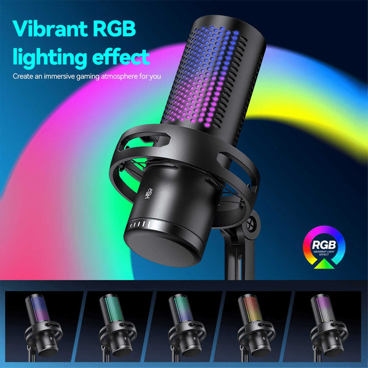Gaming Microphone Professional Condenser Microphone RGB USB Wired Mic for PC Laptop Computer Podcast Gamer Karaoke