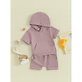 thumbnail image 3 of Suealasg Kids Boy Summer Outfits 2Pcs Toddler Baby Boy Clothes Set Short Sleeve Side Slit Hooded T-Shirts Tops Elastic Shorts Set 1T 2T 3T Infant Boy Beach Clothing, 3 of 9