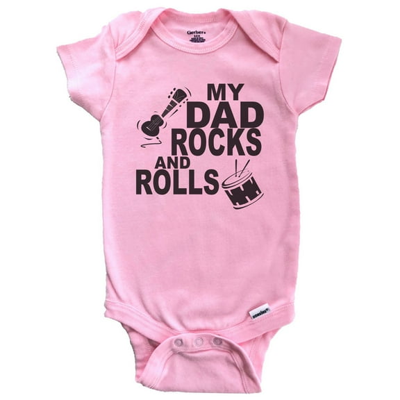 My Dad Rocks And Rolls Music Baby Bodysuit (Pink)