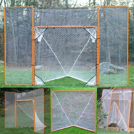 EZgoal Monster 6' x 6' Official Regulation Folding Metal Lacrosse Goal Net with 11' x 8' Backstop Rebounder and 4 Net Pocket Targets