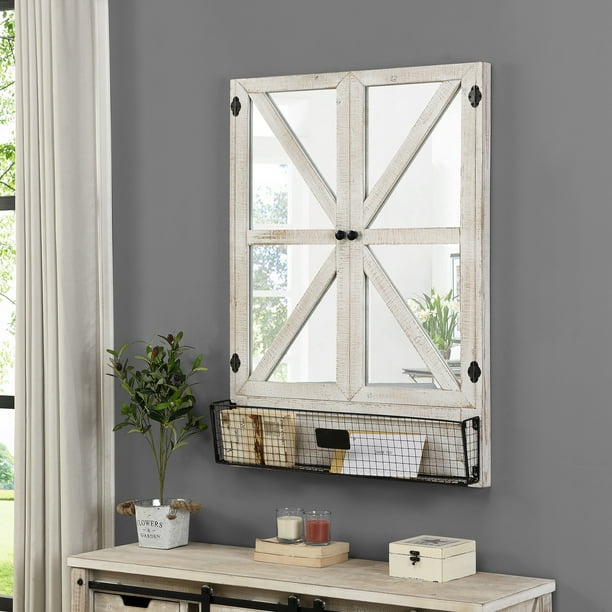 Firstime Co Percy Farmhouse Barn Door Mirror Organizer American Crafted Aged White 30 X 4 5 X 40 In 70157 Walmart Com Walmart Com