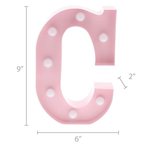 Home and Event Decoration 9” Baby Pink Barnyard Designs Metal Marquee Letter J Light Up Wall Initial Nursery Letter 