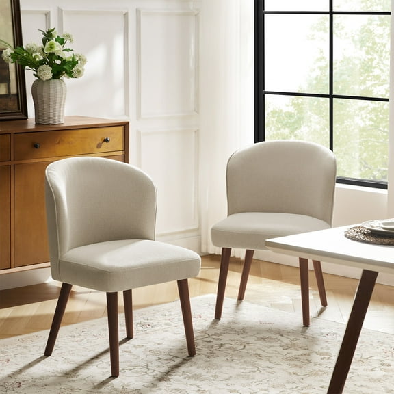 Upholstered Dining Chairs Set of 2 Armless Side Chairs Solid Wood Legs Restaurant Kitchen Linen