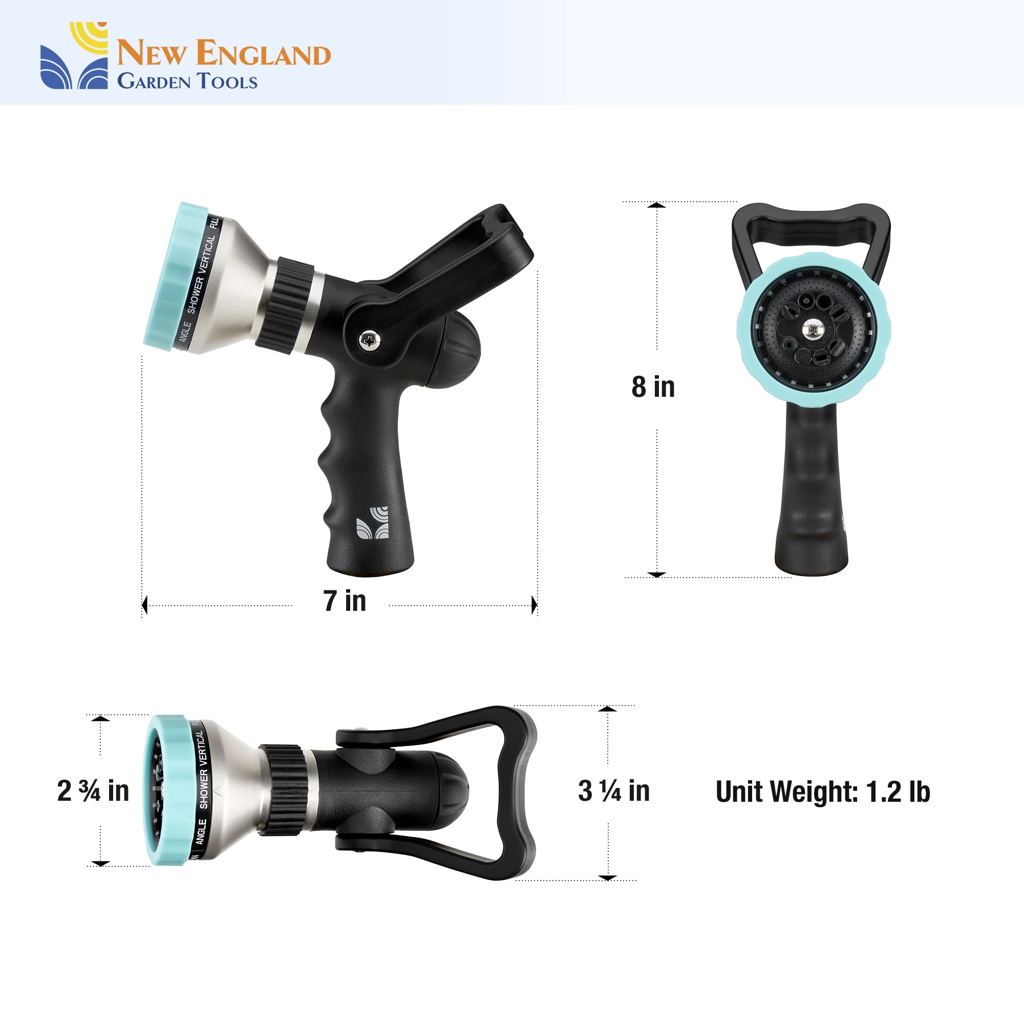 Heavy Duty Metal 10 Pattern Fireman’s Hose Nozzle 500003 with Lever Control and Comfort Grip by New England Garden Tools for Cleaning, Watering Plants & Yards, Washing Cars & Livestock