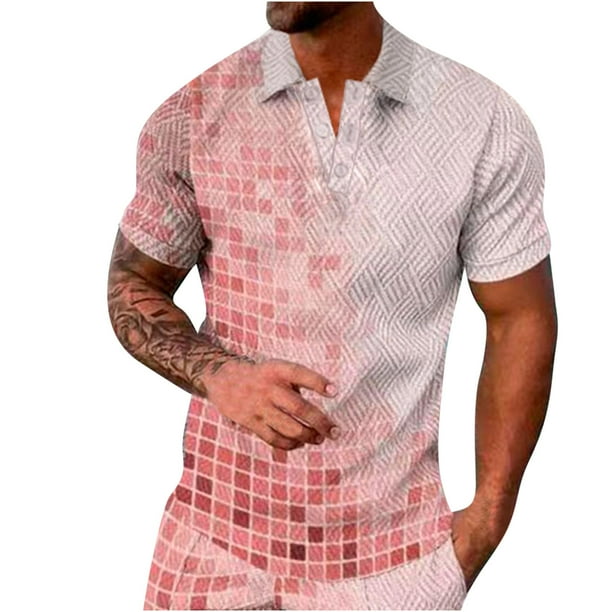 JURANMO Men s Athletic Fit Polo Shirts Fashion Print Short Sleeve T shirts Summer Casual Holiday Tee Tops Today s Deals Pink S Walmart