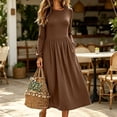 thumbnail image 5 of MYAOYI Womens Long Sleeve Midi Dress Pleated A-Line Swing Dress with Pockets, 5 of 7