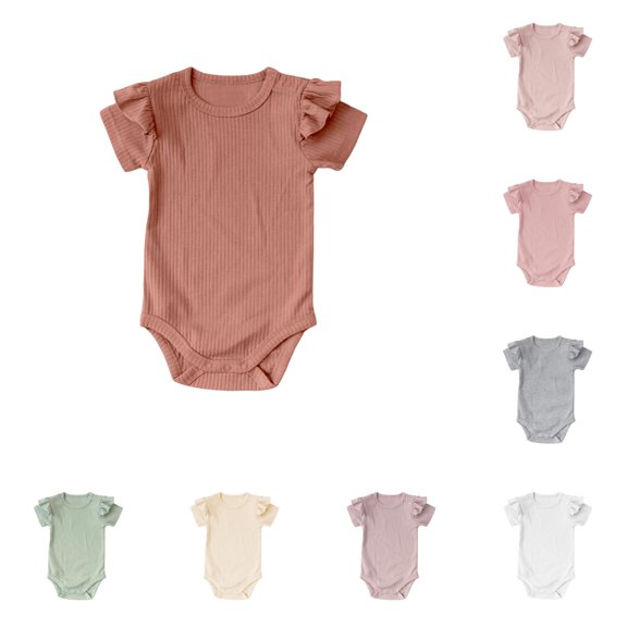 LIIPEE Summer Solid Color Baby Bodysuits For Boys Ruffle Short Sleeve Crew Neck Casual Onesies Kids Cute Daily Ribbed Crawling Clothing,18-24 Months