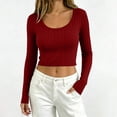 thumbnail image 2 of yillto Women Crop Sweaters Tops Ribbed Knit Lightweight Long Sleeve Soft Comfy Plain Tops Clothes, 2 of 7