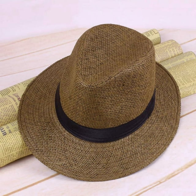 TALENT Sun Hat Summer Men Straw Panama Hat Handmade Beach Cap Travel Sunhat(Dark Beige One Size)