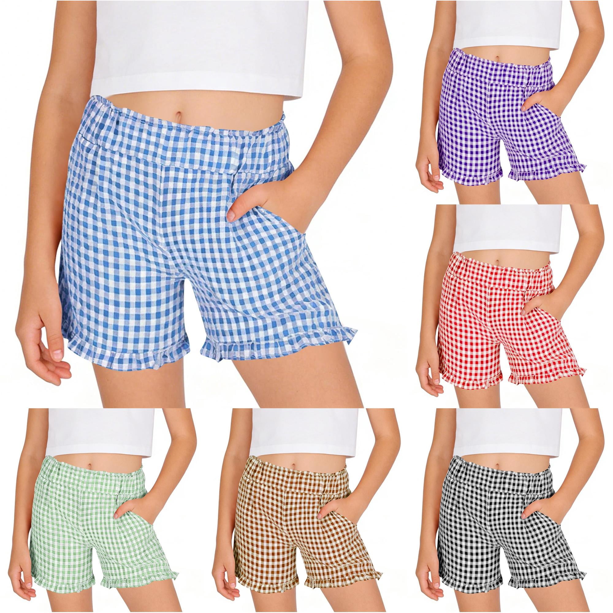 Girls Casual Plaid Shorts Summer Play Outfit Elastic Waist Soft Twill Comfortable Playwear Tumble Shorts for Girls 13-14 Years