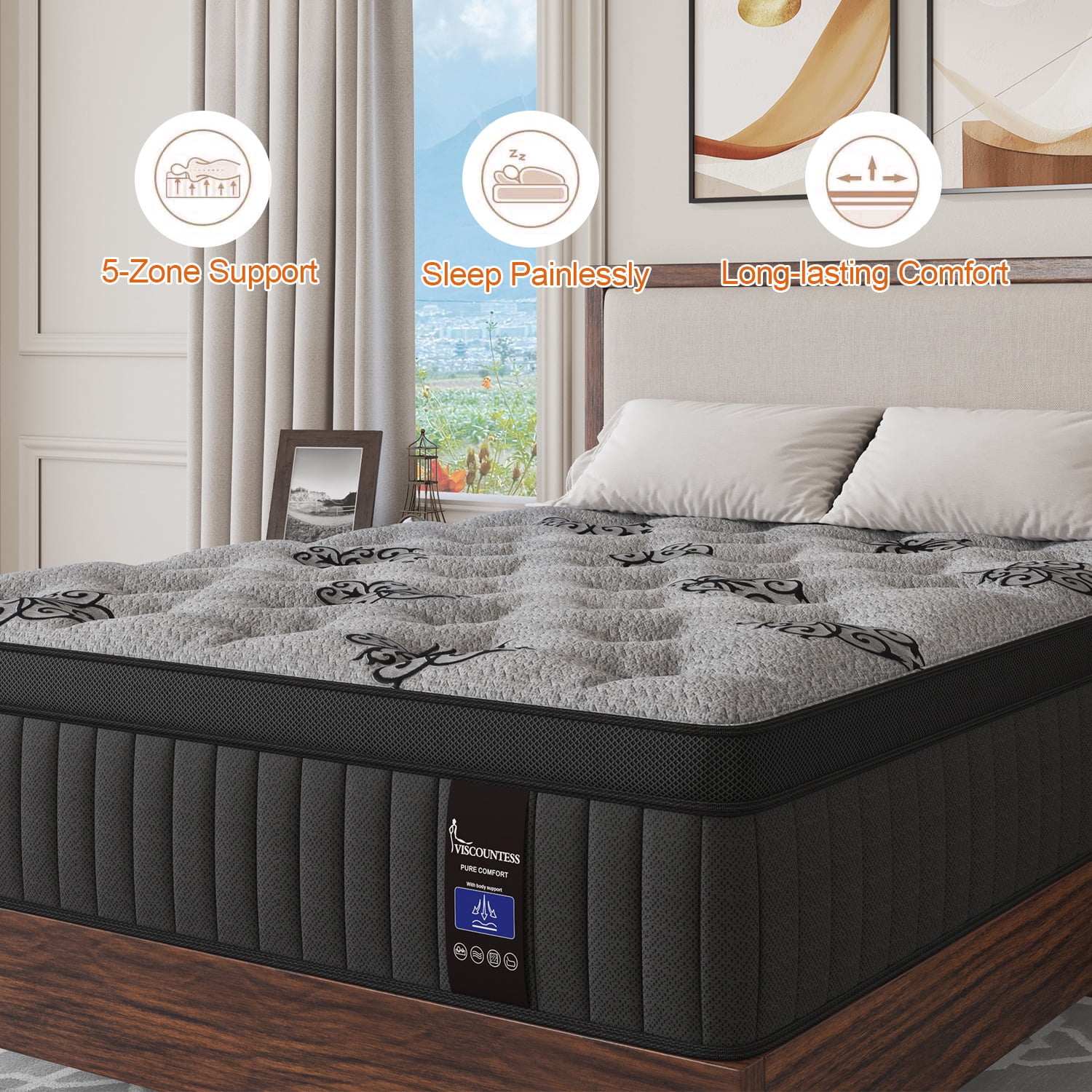 King Mattress Viscountess 14" Hybrid Mattress in a Box with Gel Memory Foam King Bed Euro Top Medium Firm Adult